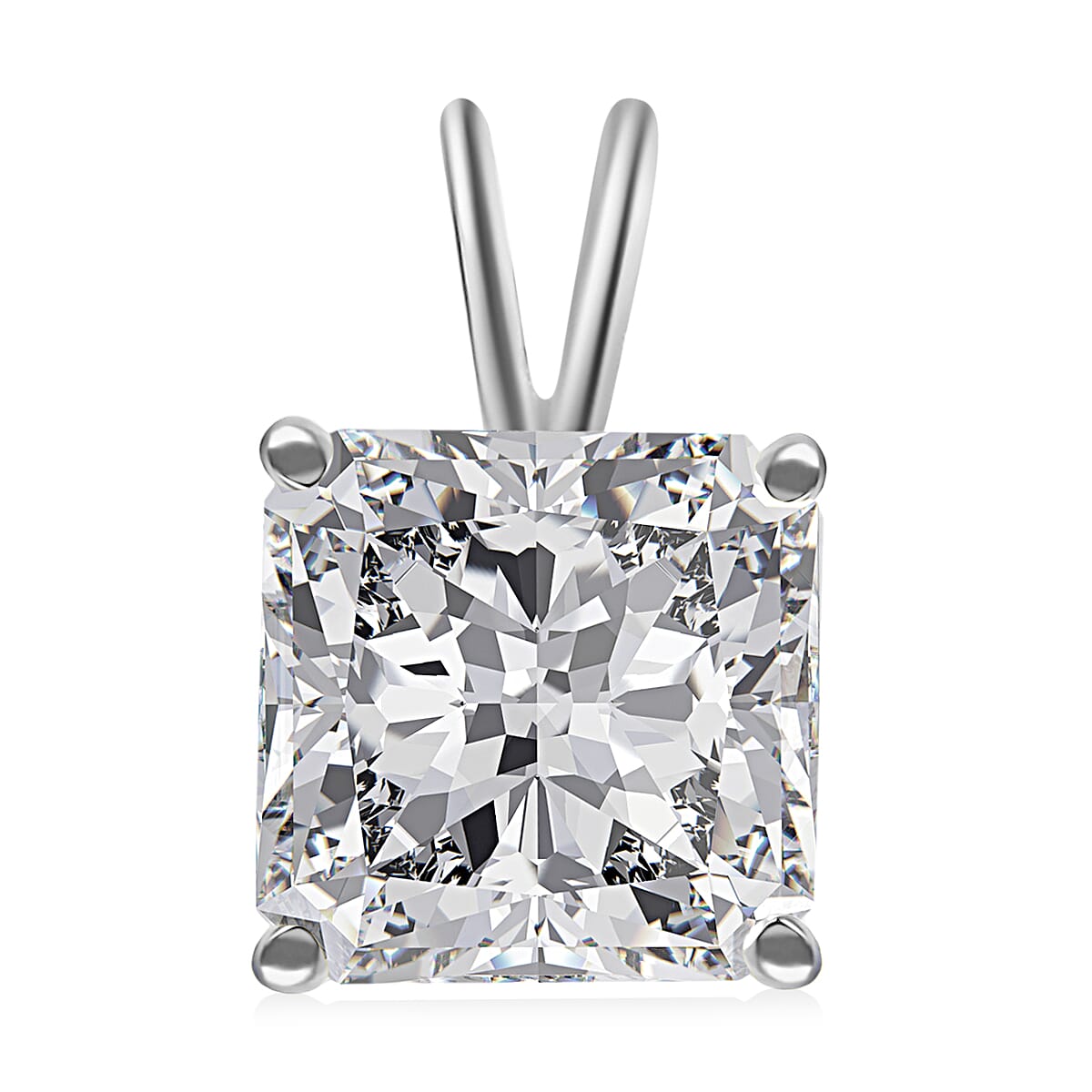 Asscher Cut Lab Created White Sapphire Solitaire Pendant in Sterling Silver 3.50 ctw image number 0
