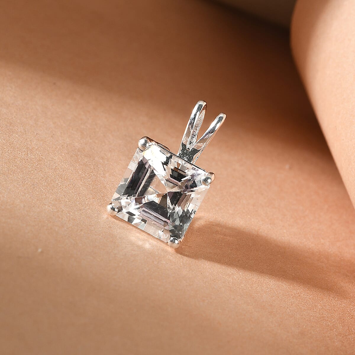 Asscher Cut Lab Created White Sapphire Solitaire Pendant in Sterling Silver 3.50 ctw image number 1