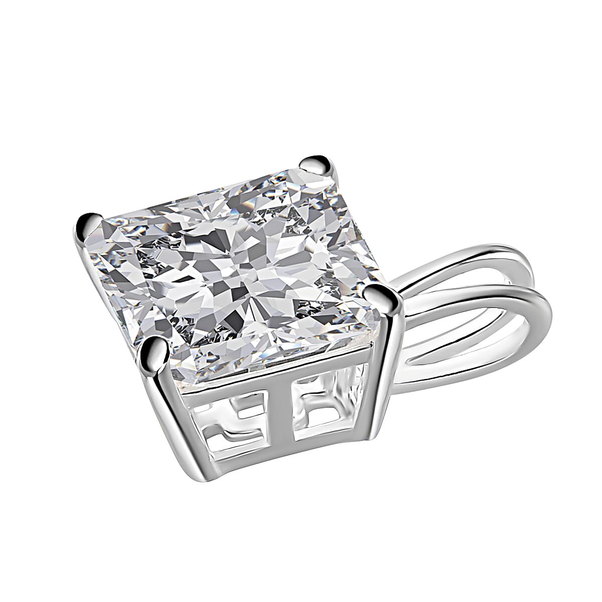 Asscher Cut Lab Created White Sapphire Solitaire Pendant in Sterling Silver 3.50 ctw image number 2