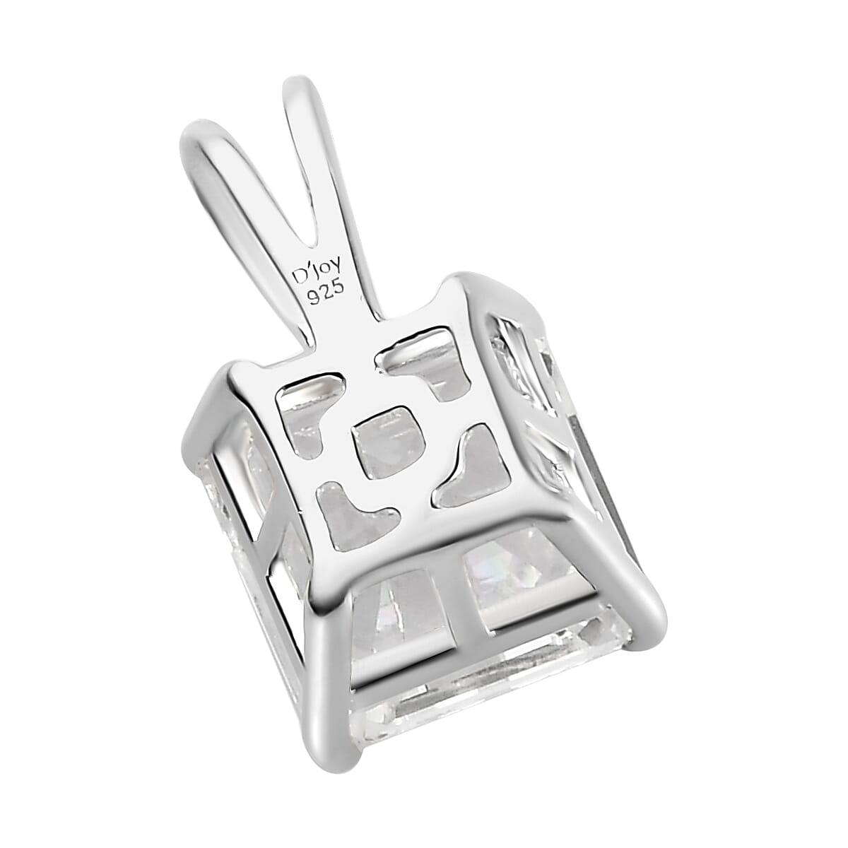 Asscher Cut Lab Created White Sapphire Solitaire Pendant in Sterling Silver 3.50 ctw image number 3