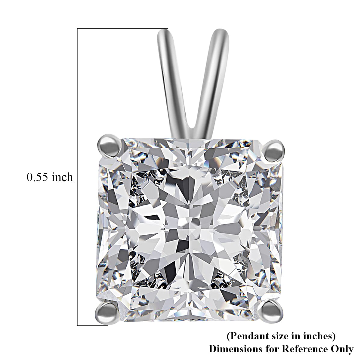 Asscher Cut Lab Created White Sapphire Solitaire Pendant in Sterling Silver 3.50 ctw image number 4