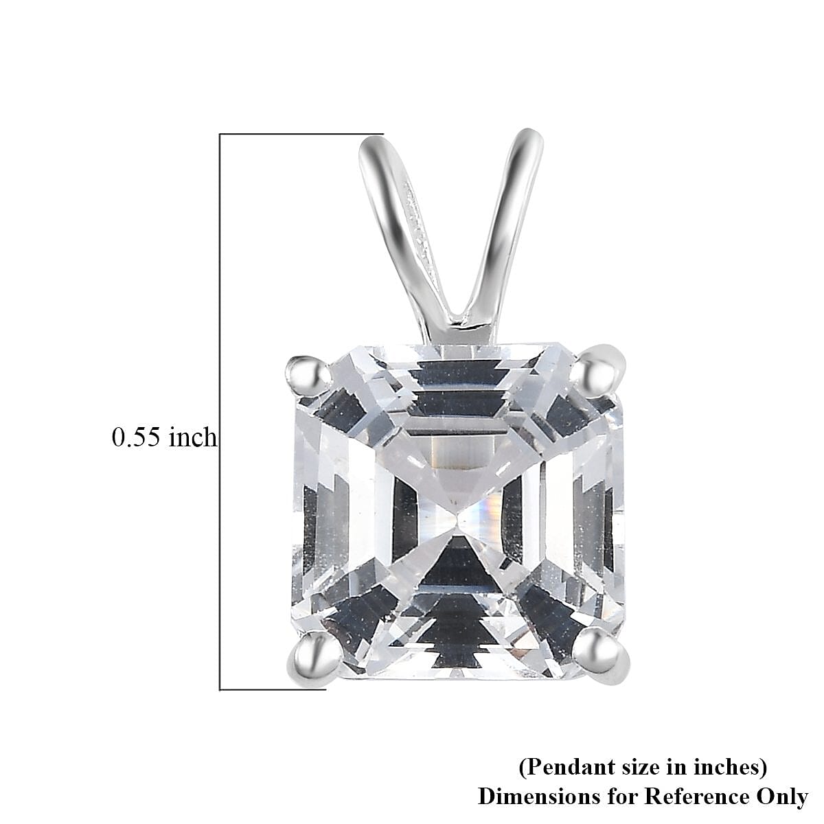 Asscher Cut Lab Created White Sapphire Solitaire Pendant in Sterling Silver 3.50 ctw image number 5
