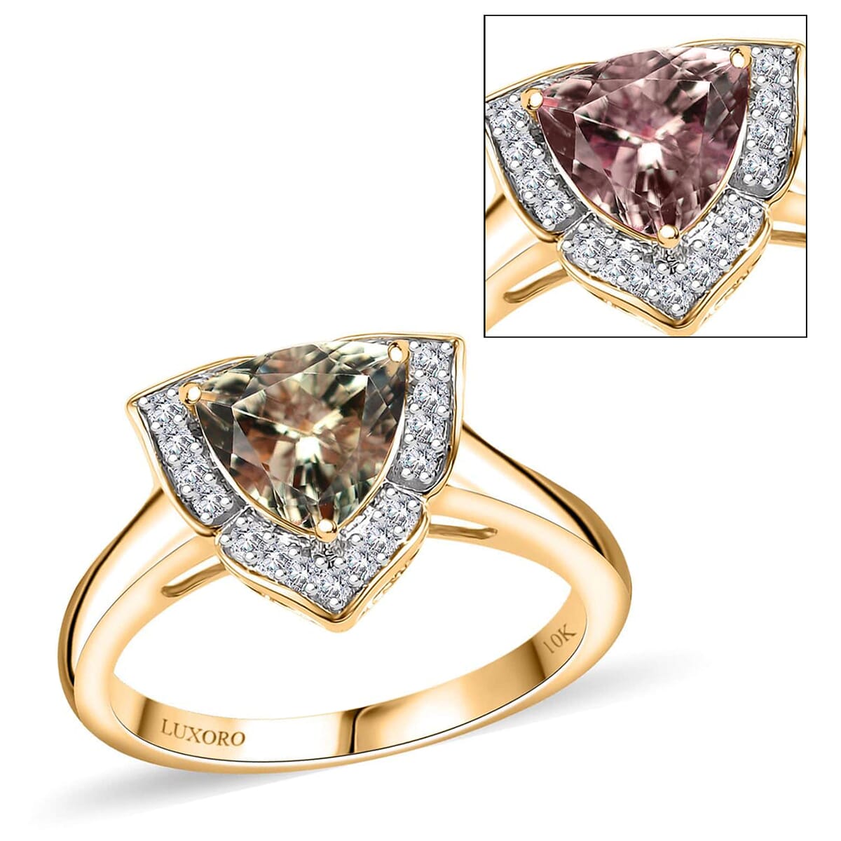 Certified & Appraised Luxoro AAA Turkizite and G-H I2 Diamond 2.38 ctw Ring in 10K Yellow Gold (Size 8.0) 4.27 Grams image number 0