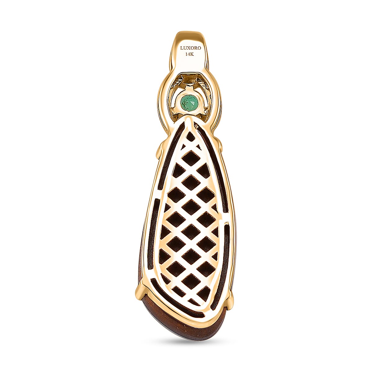 Luxoro AAA Boulder Opal Doublet and Boyaca Colombian Emerald, White Diamond I2 4.70 ctw Glacier Reflection Pendant without Chain in 14K Yellow Gold