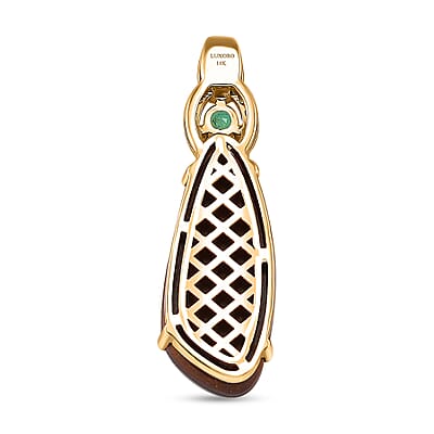 Luxoro AAA Boulder Opal Doublet and Boyaca Colombian Emerald, White Diamond I2 4.70 ctw Glacier Reflection Pendant without Chain in 14K Yellow Gold