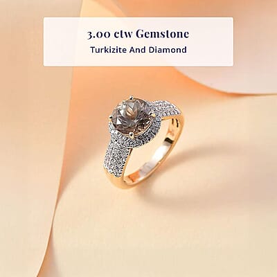 Certified and Appraised Luxoro AAA Turkizite, Diamond Ring in 10K Yellow Gold 3.00 ctw (Size 14.0)