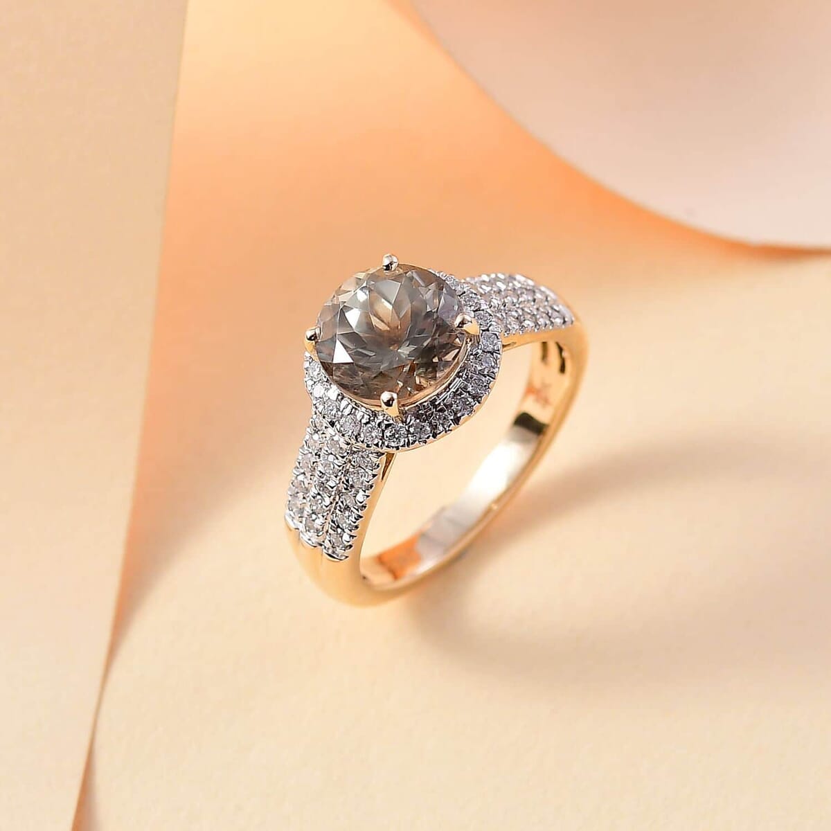 Certified & Appraised Luxoro AAA Turkizite and G-H I2 Diamond 3.00 ctw Ring in 10K Yellow Gold (Size 7.5) 4.25 Grams image number 1