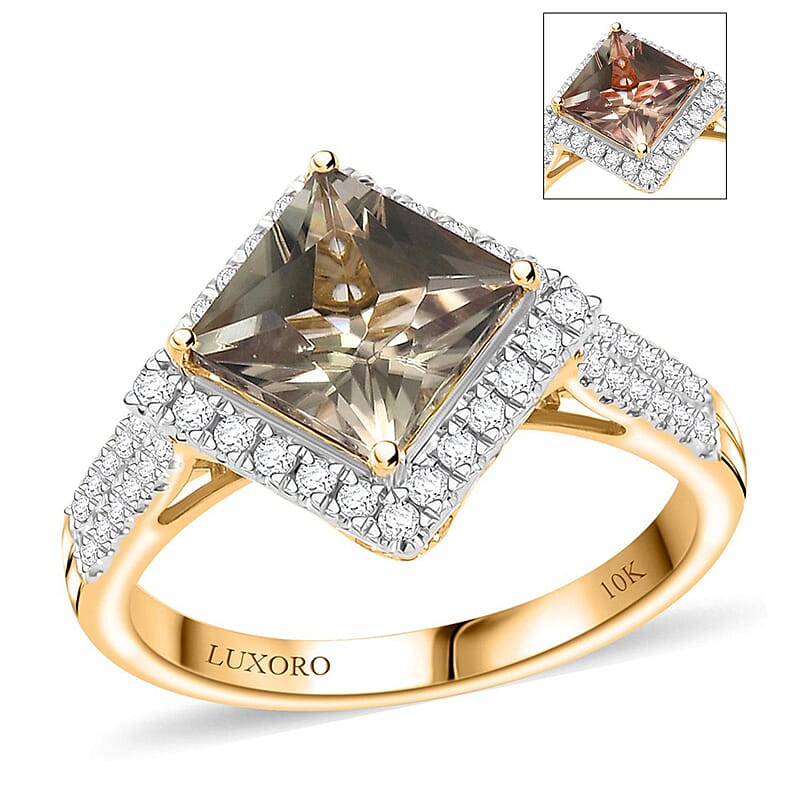 Luxoro AAA Turkizite and G-H I2 Diamond 3.90 ctw Ring in 10K Yellow Gold (Size 12.0)