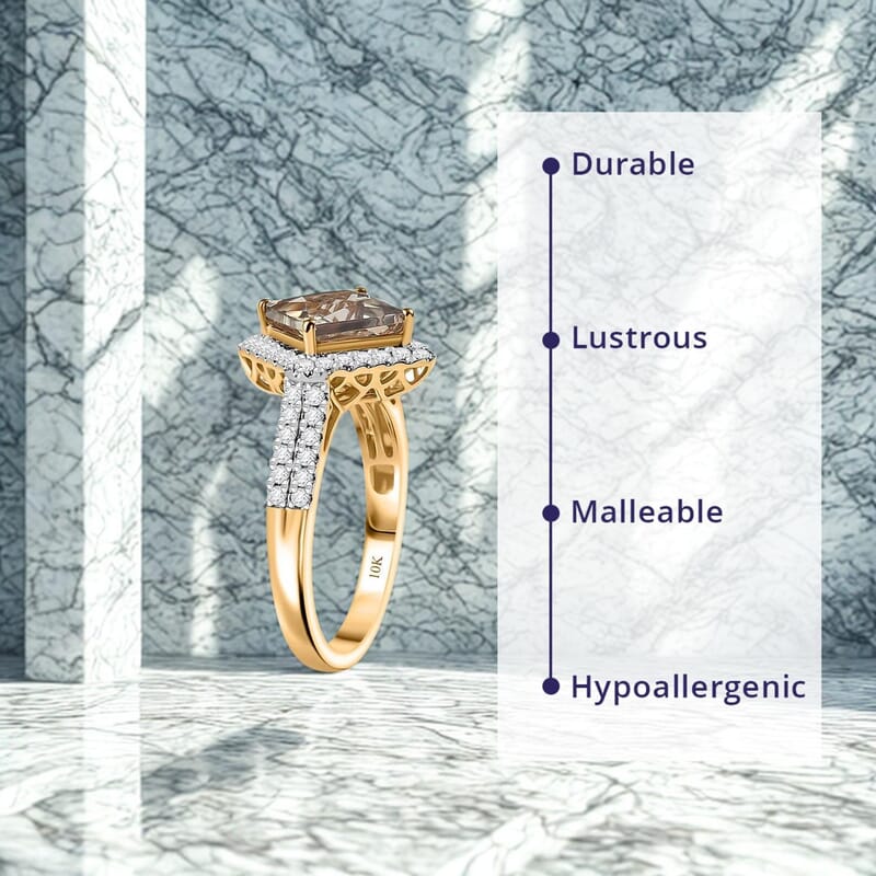 Luxoro AAA Turkizite and G-H I2 Diamond 3.90 ctw Ring in 10K Yellow Gold (Size 5.0)