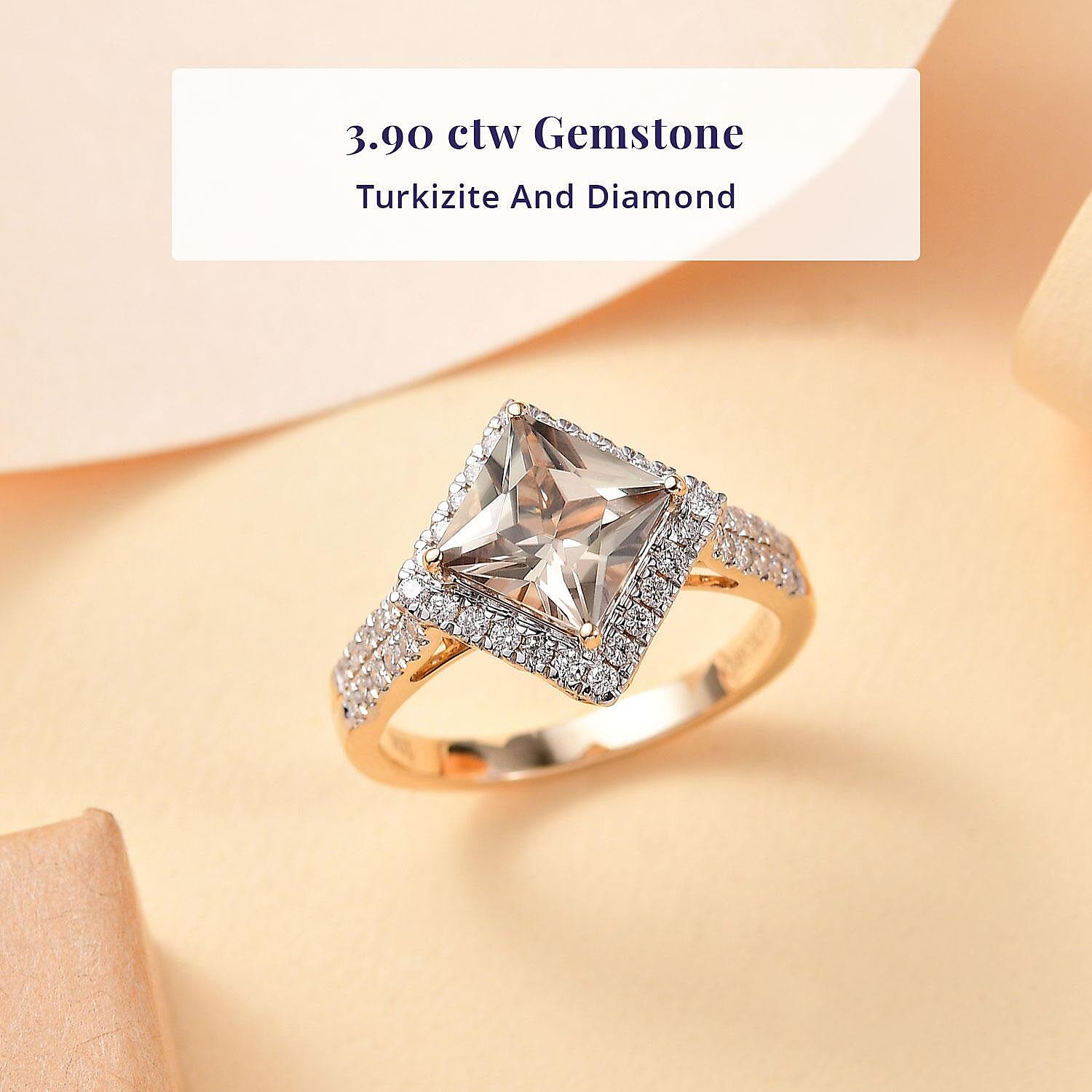 Luxoro AAA Turkizite and G-H I2 Diamond 3.90 ctw Ring in 10K Yellow Gold (Size 5.0)