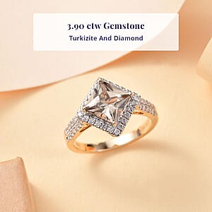 Luxoro AAA Turkizite and G-H I2 Diamond 3.90 ctw Ring in 10K Yellow Gold (Size 5.0)