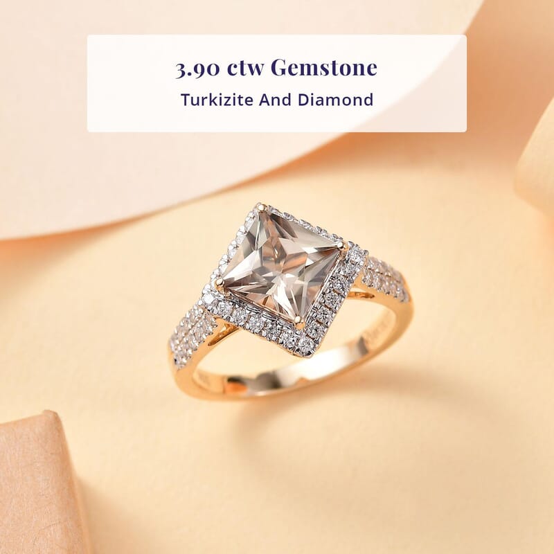 Luxoro AAA Turkizite and G-H I2 Diamond 3.90 ctw Ring in 10K Yellow Gold (Size 5.0)
