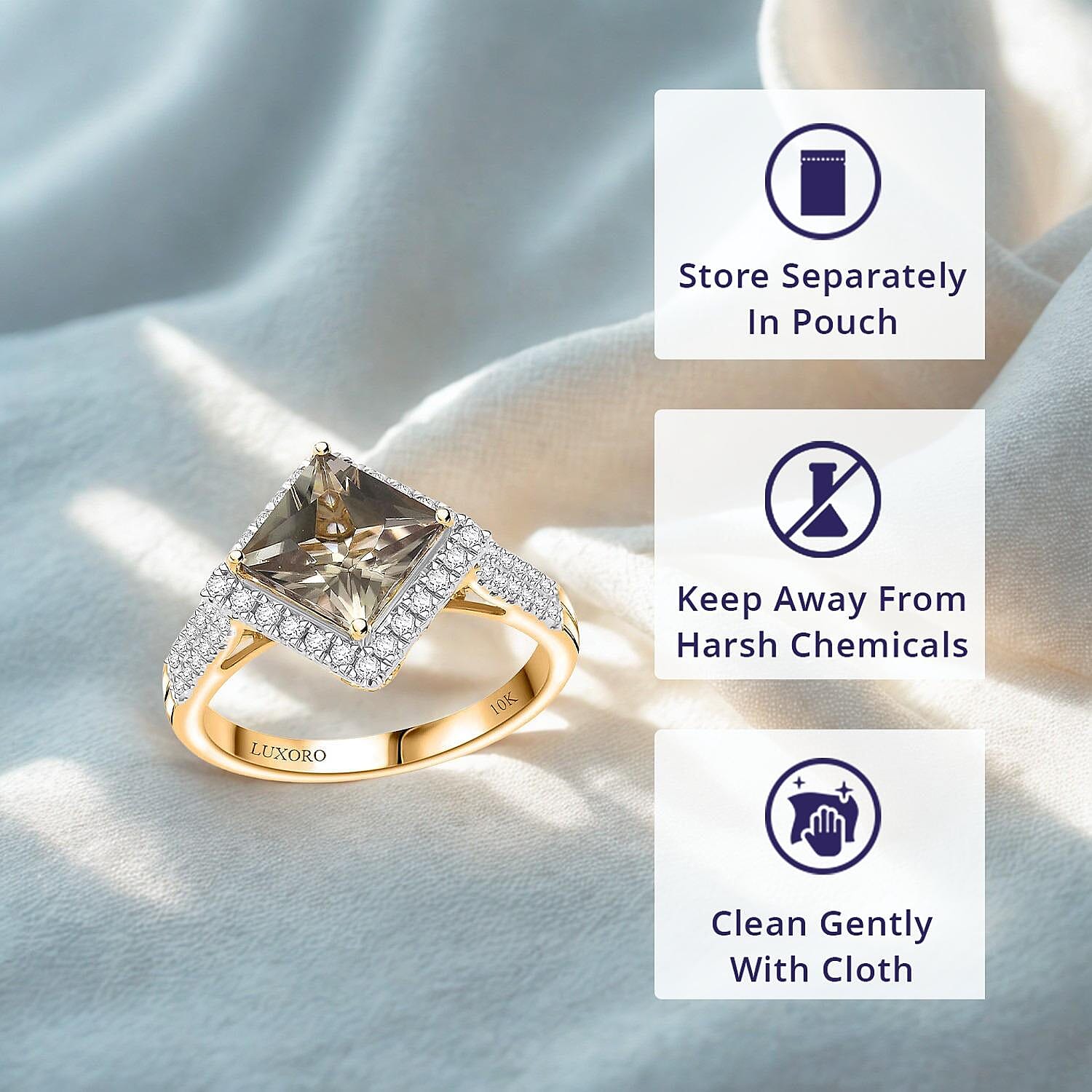 Luxoro AAA Turkizite and G-H I2 Diamond 3.90 ctw Ring in 10K Yellow Gold (Size 5.0)