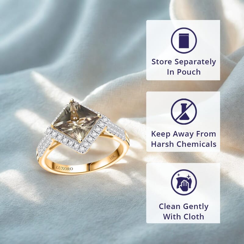 Luxoro AAA Turkizite and G-H I2 Diamond 3.90 ctw Ring in 10K Yellow Gold (Size 5.0)