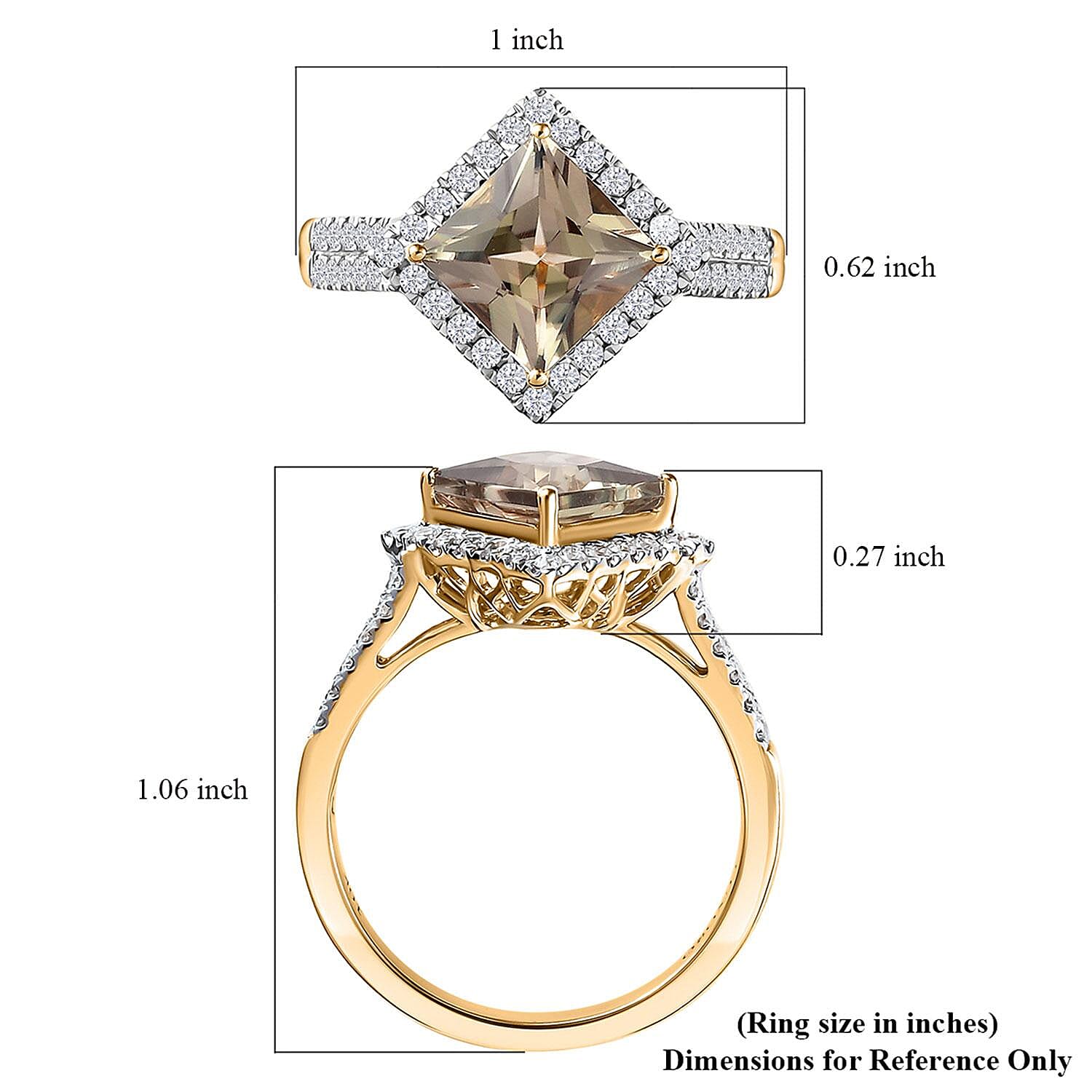 Luxoro AAA Turkizite and G-H I2 Diamond 3.90 ctw Ring in 10K Yellow Gold (Size 5.0)