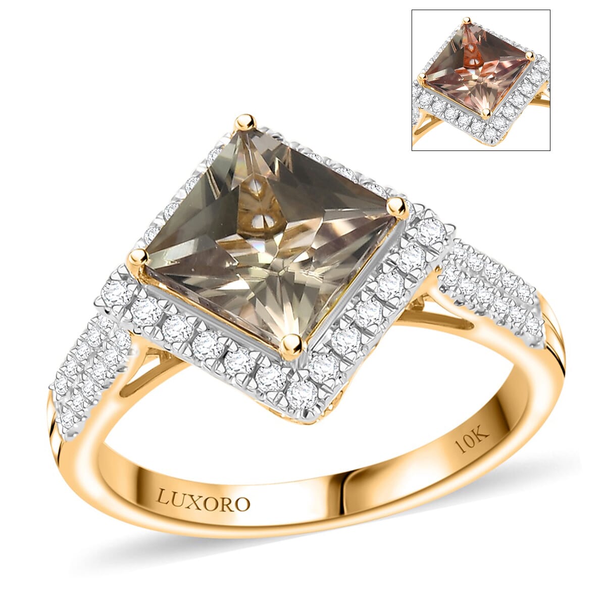 Luxoro AAA Turkizite and G-H I2 Diamond 3.90 ctw Ring in 10K Yellow Gold (Size 8.0) image number 0