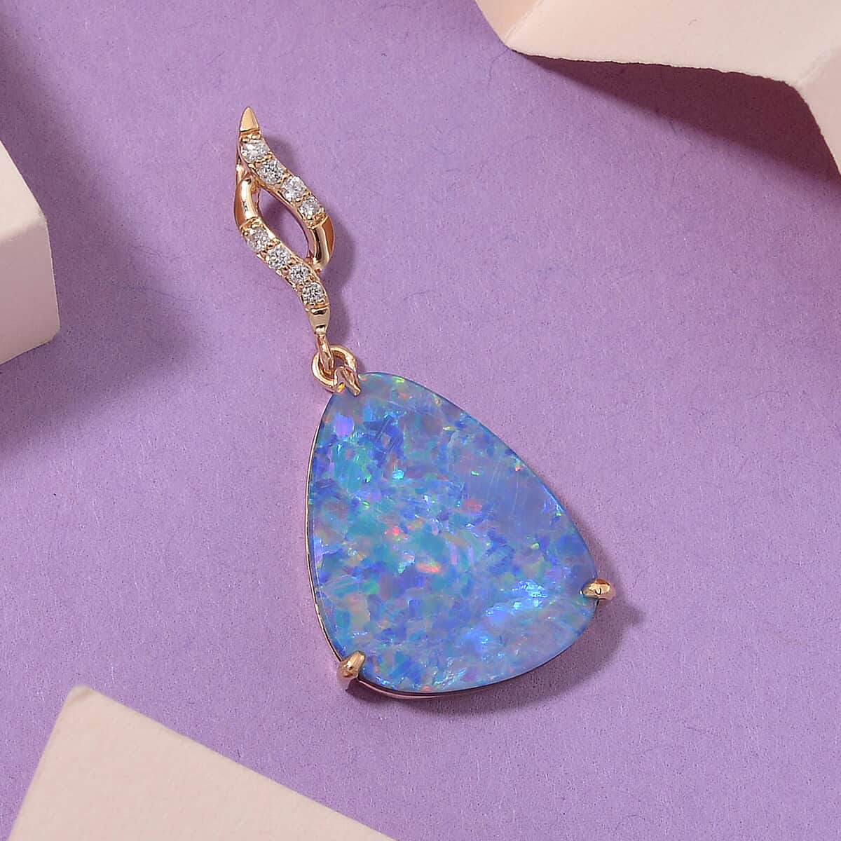 Luxoro AAA Boulder Opal Doublet and I2 Diamond 5.20 ctw Pendant in 14K Yellow Gold  image number 1