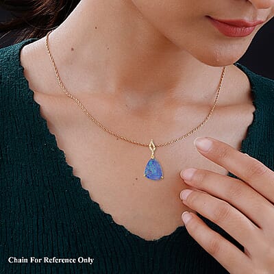 Luxoro AAA Boulder Opal Doublet and I2 Diamond 5.20 ctw Pendant without Chain in 14K Yellow Gold