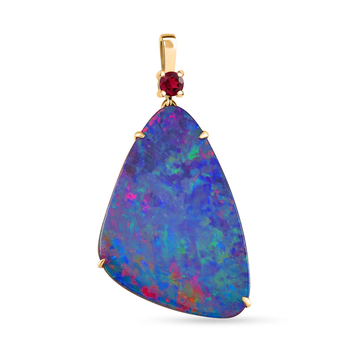 Luxoro AAA Boulder Opal Doublet and Ouro Fino Rubellite 10.80 ctw Cosmic Stars Pendant in 14K Yellow Gold  image number 0