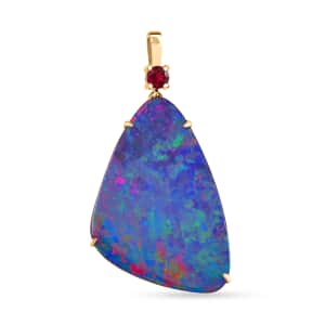 Luxoro AAA Boulder Opal Doublet and Ouro Fino Rubellite 10.80 ctw Cosmic Stars Pendant in 14K Yellow Gold 