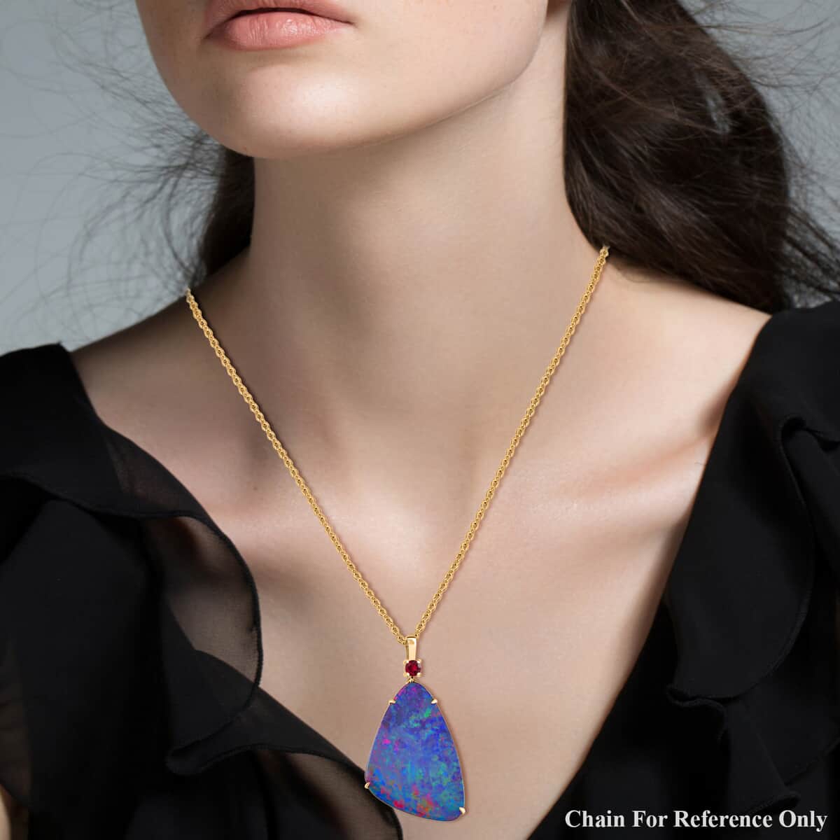 Luxoro AAA Boulder Opal Doublet and Ouro Fino Rubellite 10.80 ctw Cosmic Stars Pendant in 14K Yellow Gold  image number 2