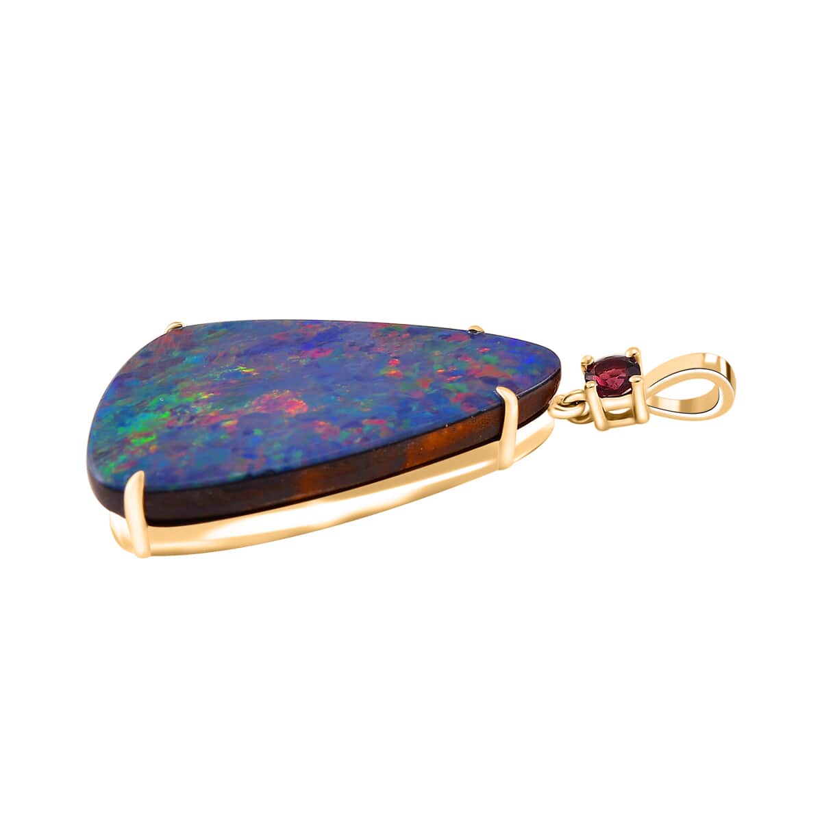 Luxoro AAA Boulder Opal Doublet and Ouro Fino Rubellite 10.80 ctw Cosmic Stars Pendant in 14K Yellow Gold  image number 3