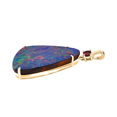 Luxoro AAA Boulder Opal Doublet and Ouro Fino Rubellite 10.80 ctw Cosmic Stars Pendant in 14K Yellow Gold 
