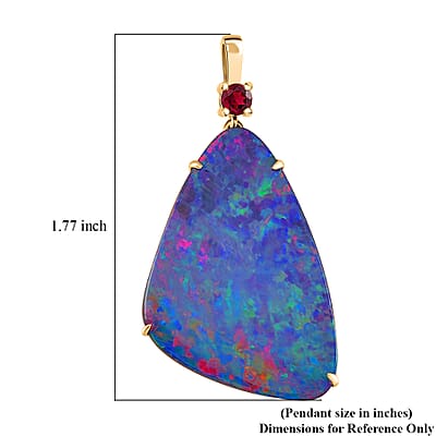 Luxoro AAA Boulder Opal Doublet and Ouro Fino Rubellite 10.80 ctw Cosmic Stars Pendant in 14K Yellow Gold 