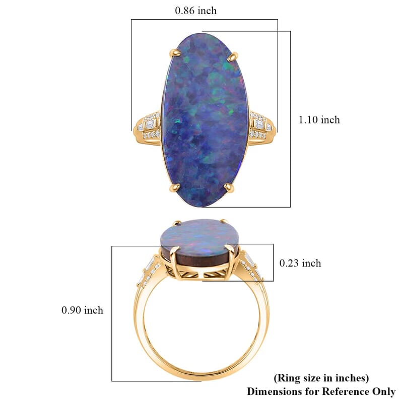 Luxoro AAA Boulder Opal Doublet and I2 Diamond 7.50 ctw Ring in 14K Yellow Gold (Size 6.0)