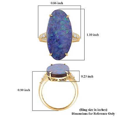 Luxoro AAA Boulder Opal Doublet and I2 Diamond 7.50 ctw Ring in 14K Yellow Gold (Size 7.0)