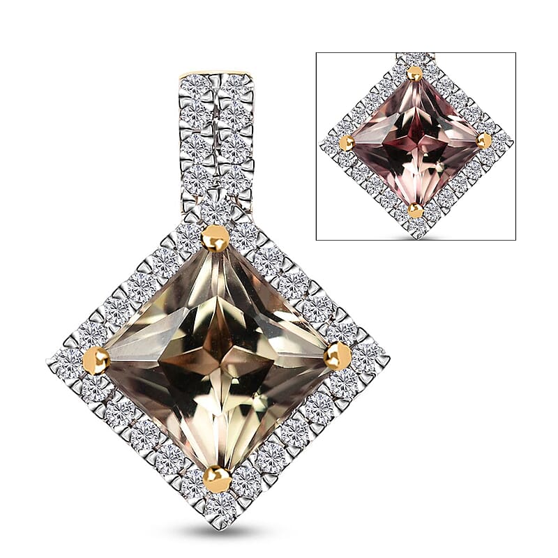 Certified & Appraised Luxoro AAA Turkizite and G-H I2 Diamond 3.68 ctw Pendant without Chain in 10K Yellow Gold