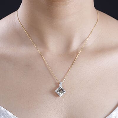 Certified & Appraised Luxoro AAA Turkizite and G-H I2 Diamond 3.68 ctw Pendant without Chain in 10K Yellow Gold