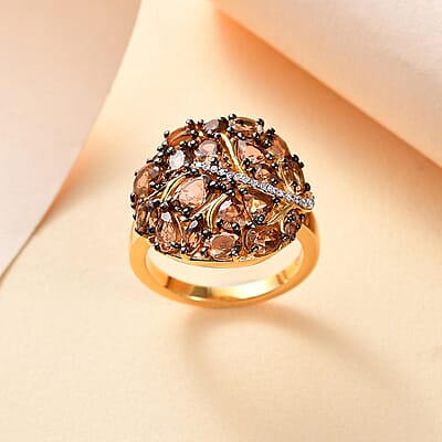 Jenipapo Andalusite and Moissanite 3.15 ctw Leaf Ring in 18K Vermeil Yellow Gold Over Sterling Silver (Size 10.0)