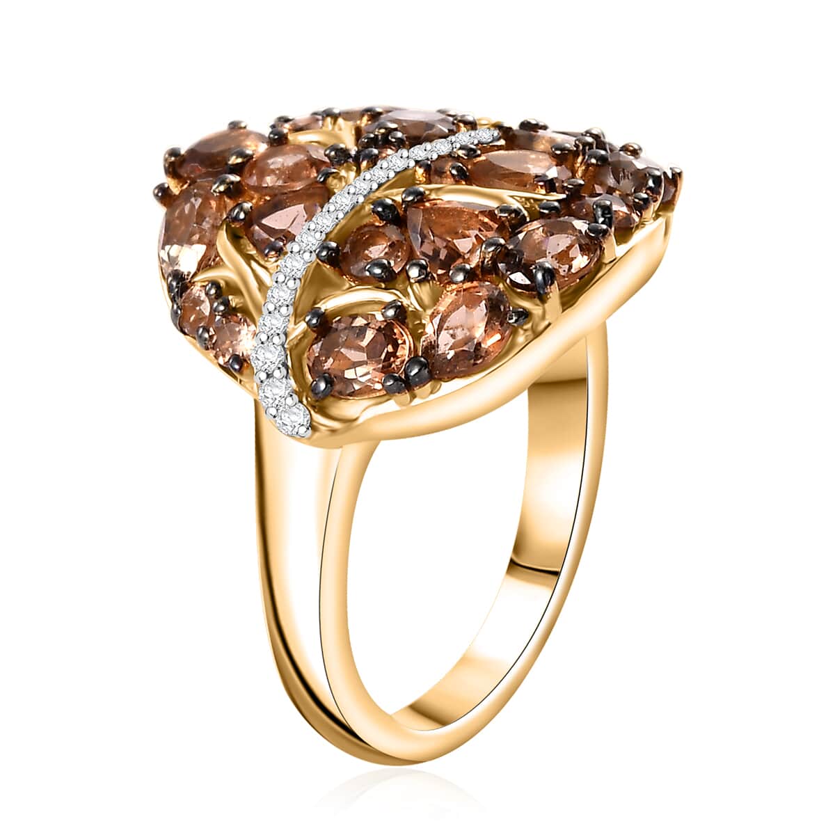 Jenipapo Andalusite and Moissanite 3.15 ctw Leaf Ring in 18K Vermeil Yellow Gold Over Sterling Silver (Size 10.0) image number 3