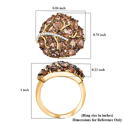 Jenipapo Andalusite and Moissanite 3.15 ctw Leaf Ring in 18K Vermeil Yellow Gold Over Sterling Silver (Size 10.0)