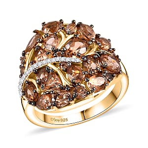 Jenipapo Andalusite and Moissanite 3.15 ctw Leaf Ring in 18K Vermeil Yellow Gold Over Sterling Silver (Size 9.0)