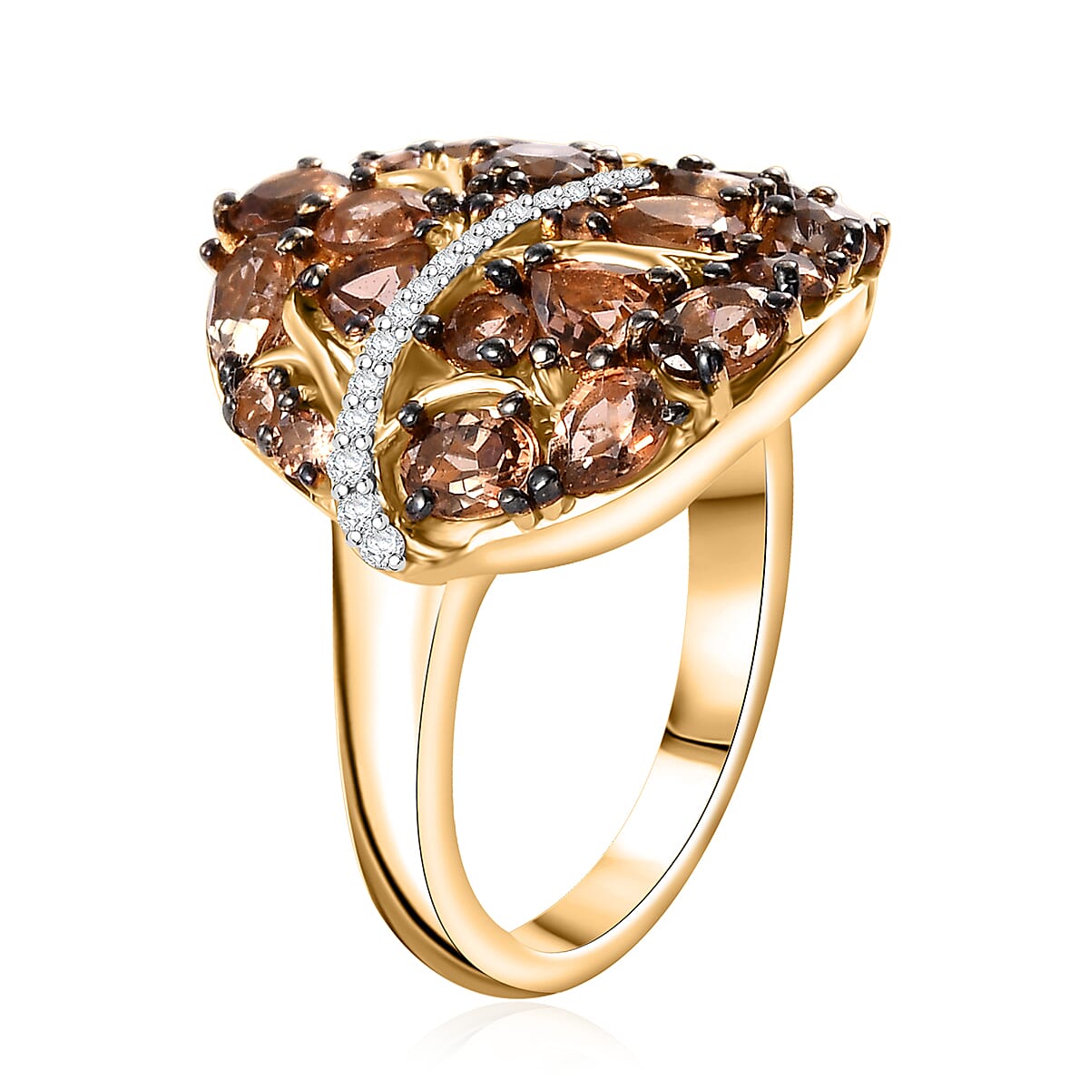 Jenipapo Andalusite and Moissanite 3.15 ctw Leaf Ring in 18K Vermeil Yellow Gold Over Sterling Silver (Size 9.0) image number 3