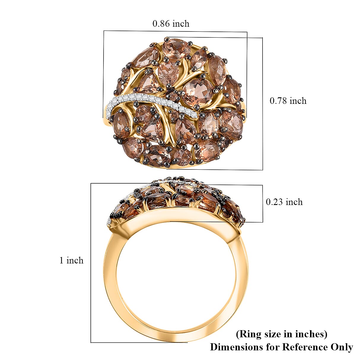 Jenipapo Andalusite and Moissanite 3.15 ctw Leaf Ring in 18K Vermeil Yellow Gold Over Sterling Silver (Size 9.0) image number 5