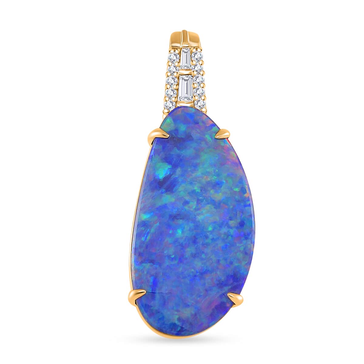 Luxoro AAA Boulder Opal Doublet and G-H I2 Diamond 6.00 ctw Pendant in 14K Yellow Gold image number 0