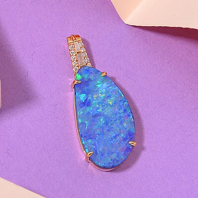Luxoro AAA Boulder Opal Doublet and G-H I2 Diamond 6.00 ctw Pendant in 14K Yellow Gold