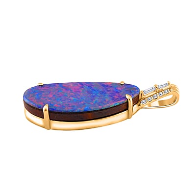 Luxoro AAA Boulder Opal Doublet and G-H I2 Diamond 6.00 ctw Pendant in 14K Yellow Gold