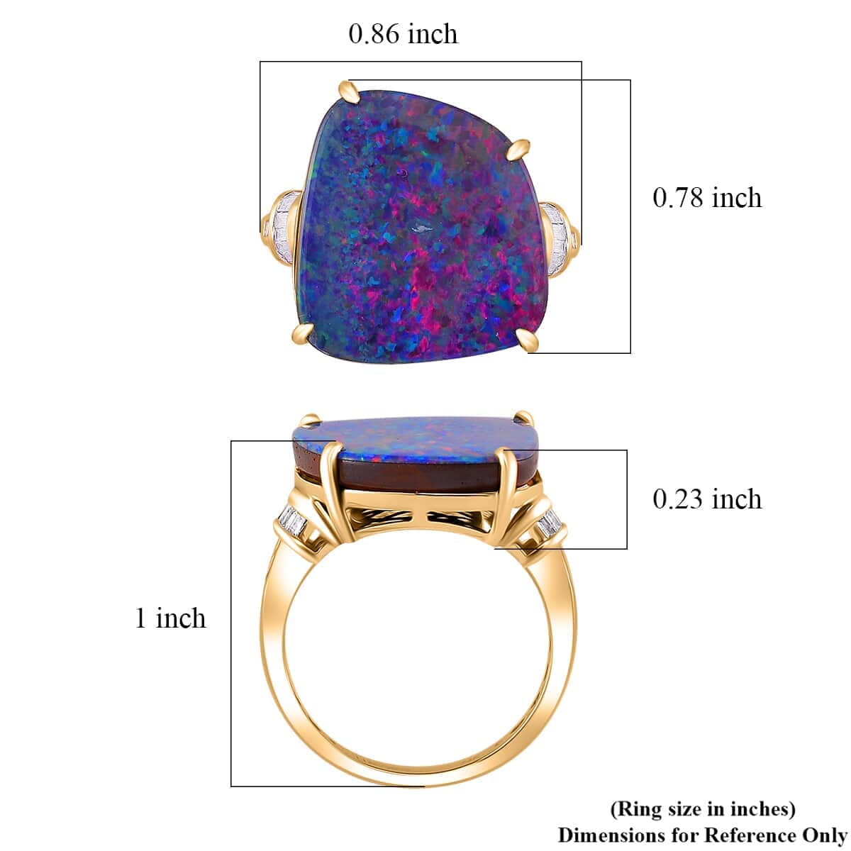 Luxoro AAA Boulder Opal Doublet and G-H I2 Diamond 9.00 ctw Ring in 14K Yellow Gold (Size 6.0) image number 5