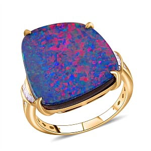 Luxoro AAA Boulder Opal Doublet and G-H I2 Diamond 9.00 ctw Ring in 14K Yellow Gold (Size 7.0)