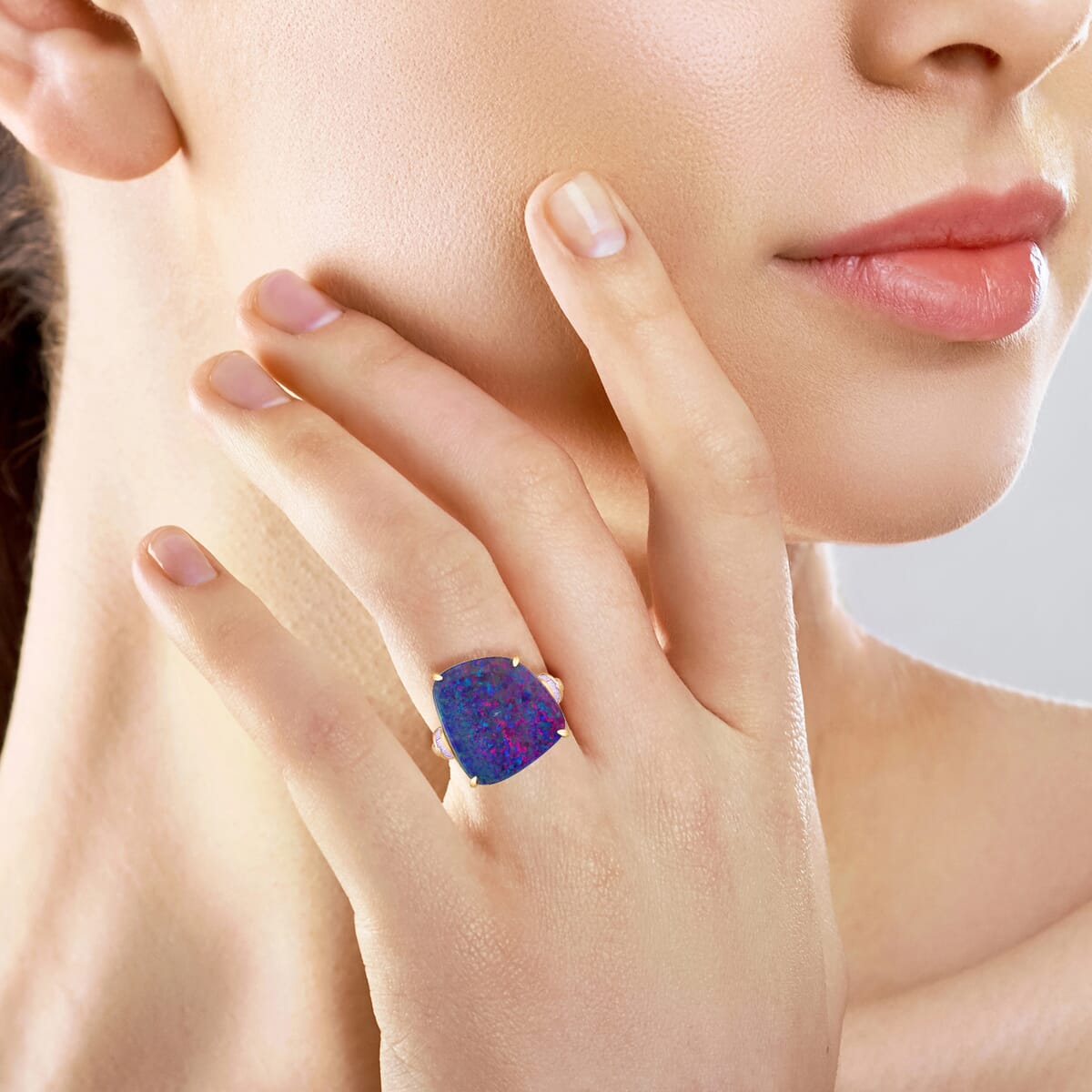 Luxoro AAA Boulder Opal Doublet and G-H I2 Diamond 9.00 ctw Ring in 14K Yellow Gold (Size 7.0) image number 2