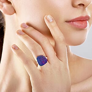 Luxoro AAA Boulder Opal Doublet and G-H I2 Diamond 9.00 ctw Ring in 14K Yellow Gold (Size 7.0)