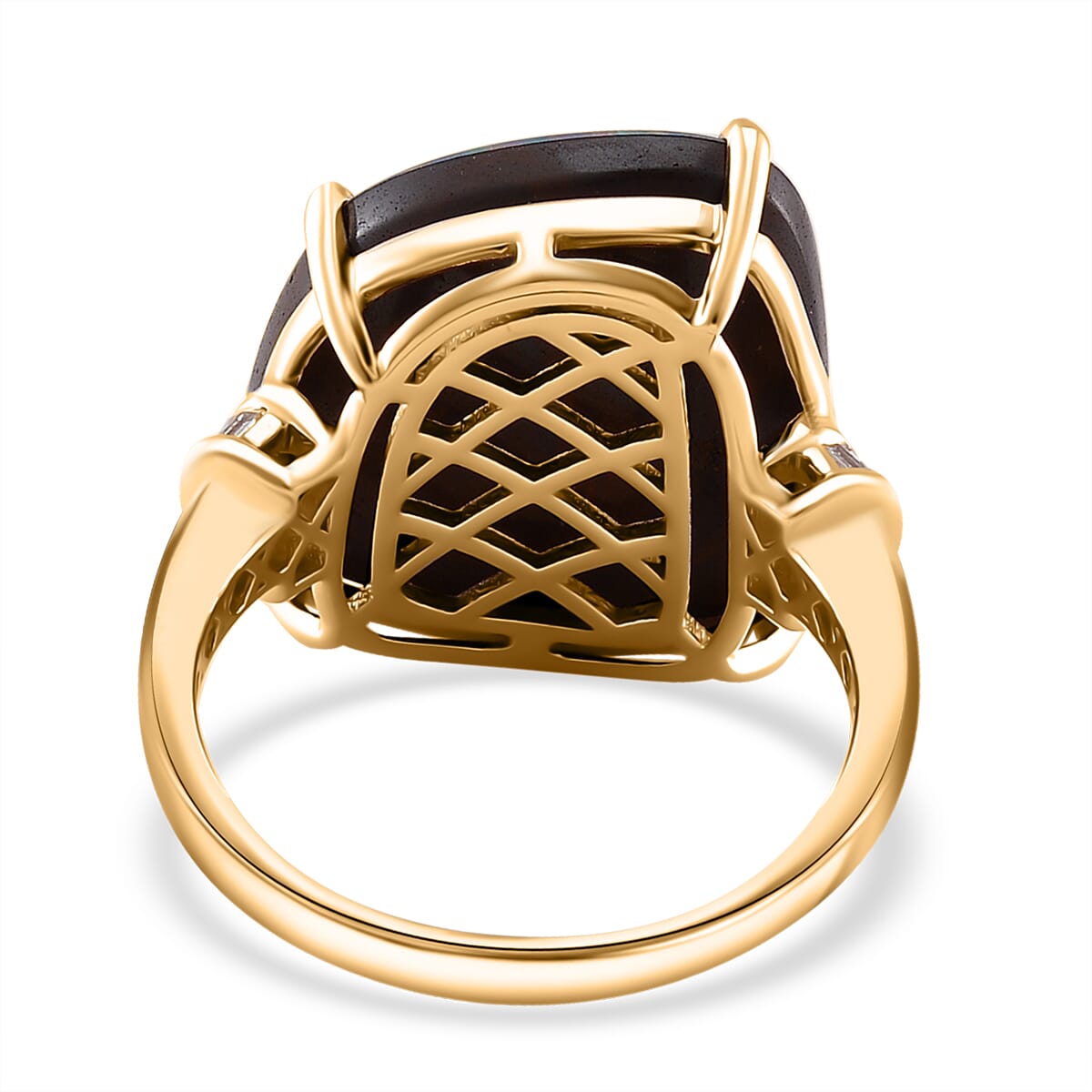 Luxoro AAA Boulder Opal Doublet and G-H I2 Diamond 9.00 ctw Ring in 14K Yellow Gold (Size 7.0) image number 4