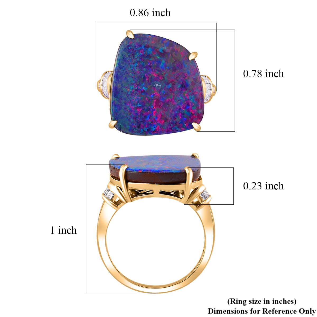 Luxoro AAA Boulder Opal Doublet and G-H I2 Diamond 9.00 ctw Ring in 14K Yellow Gold (Size 7.0) image number 5