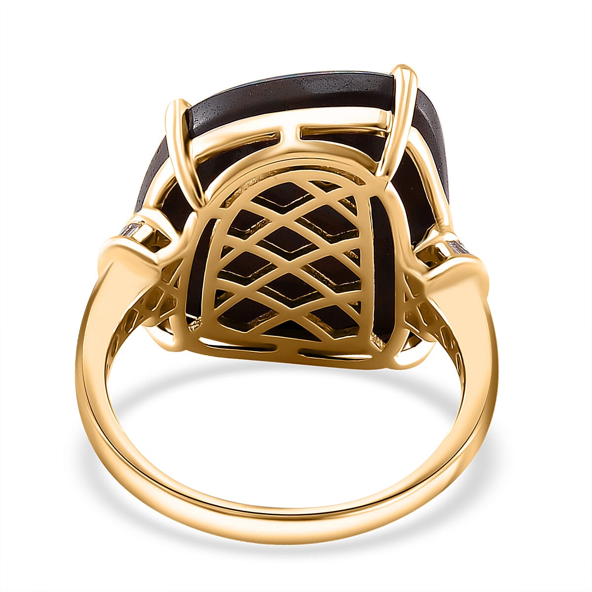 Luxoro AAA Boulder Opal Doublet and G-H I2 Diamond 9.00 ctw Ring in 14K Yellow Gold (Size 8.0) image number 4