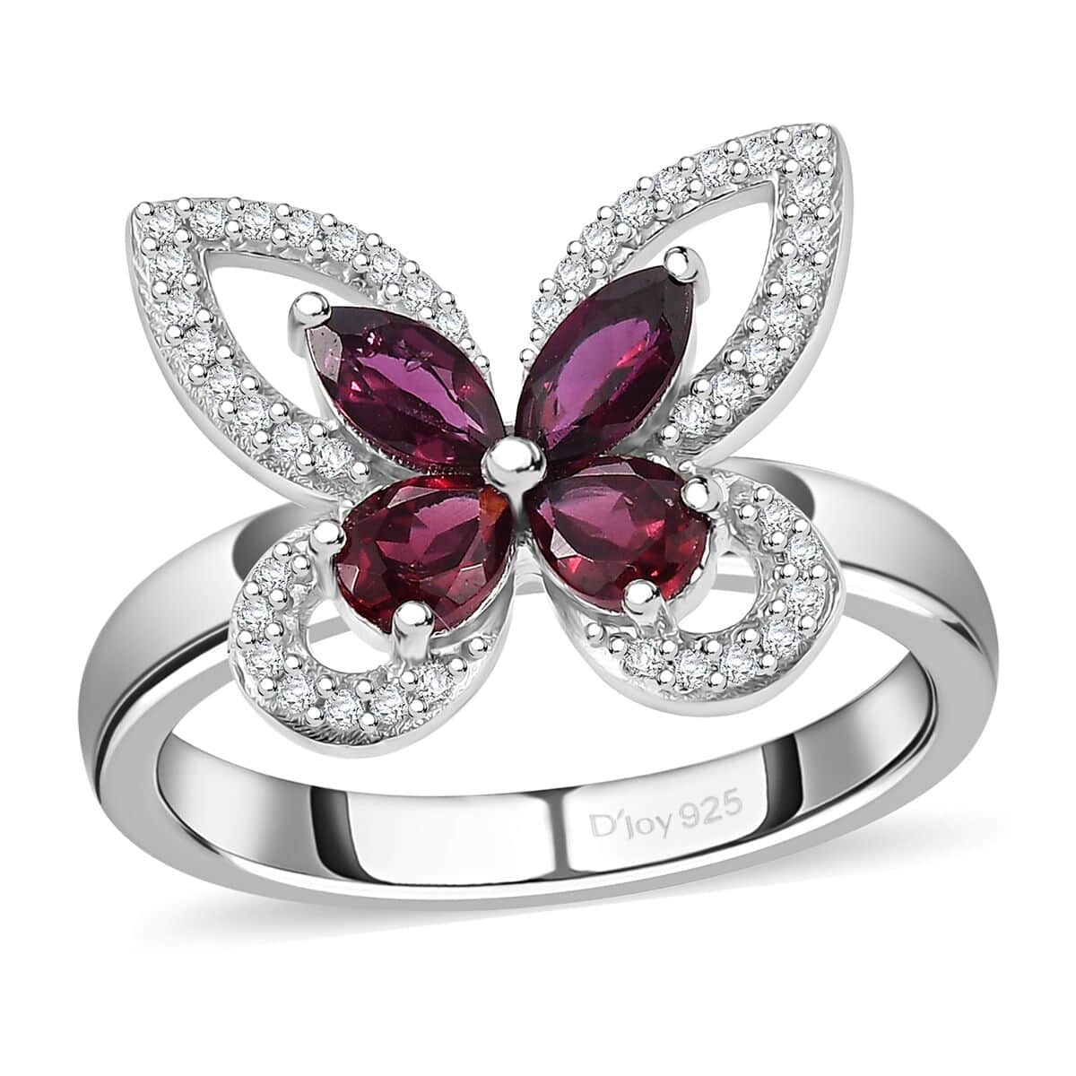 Premium Anthill Garnet and White Zircon 1.00 ctw Butterfly Ring in Rhodium Over Sterling Silver (Size 10.0) image number 0