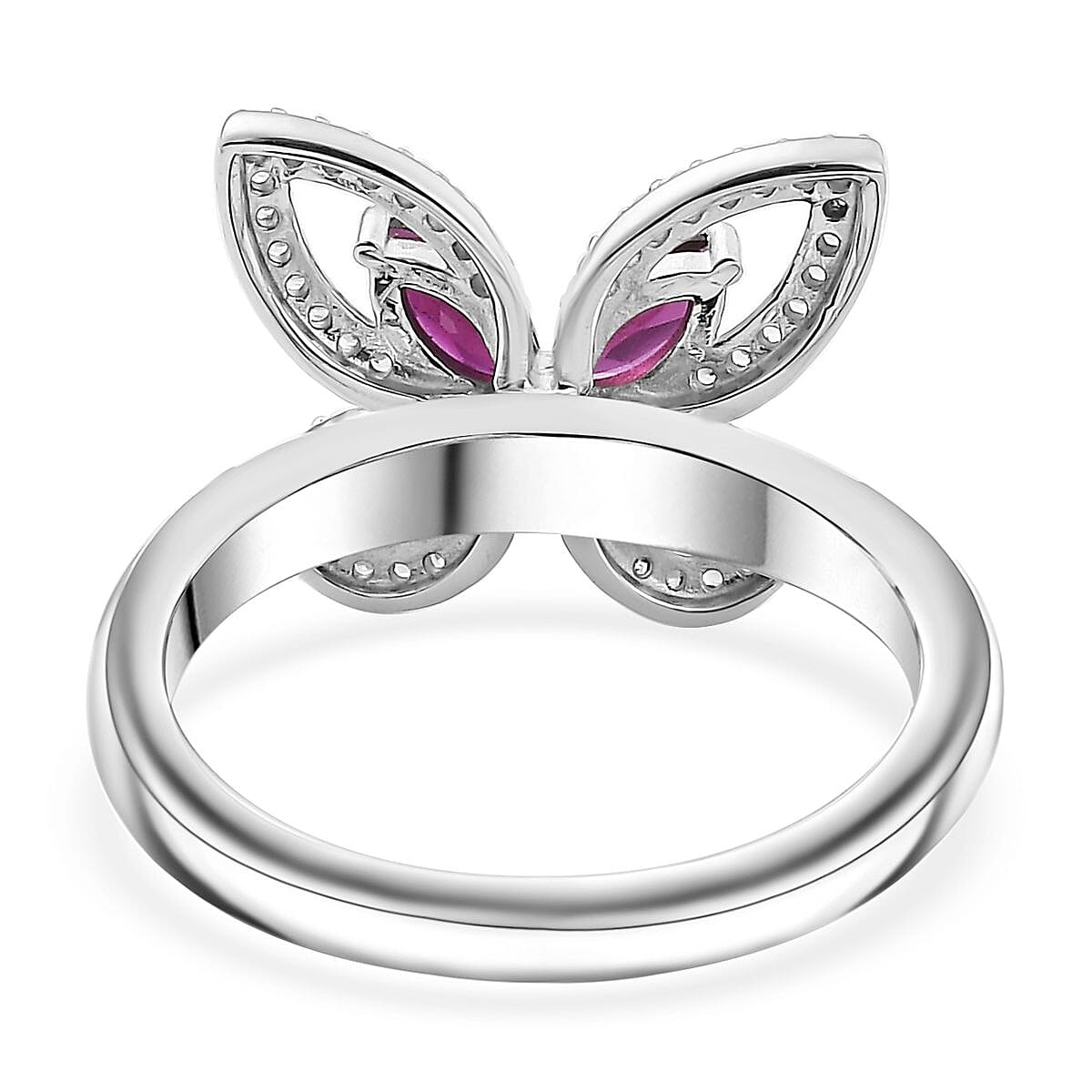 Premium Anthill Garnet and White Zircon 1.00 ctw Butterfly Ring in Rhodium Over Sterling Silver (Size 10.0)
